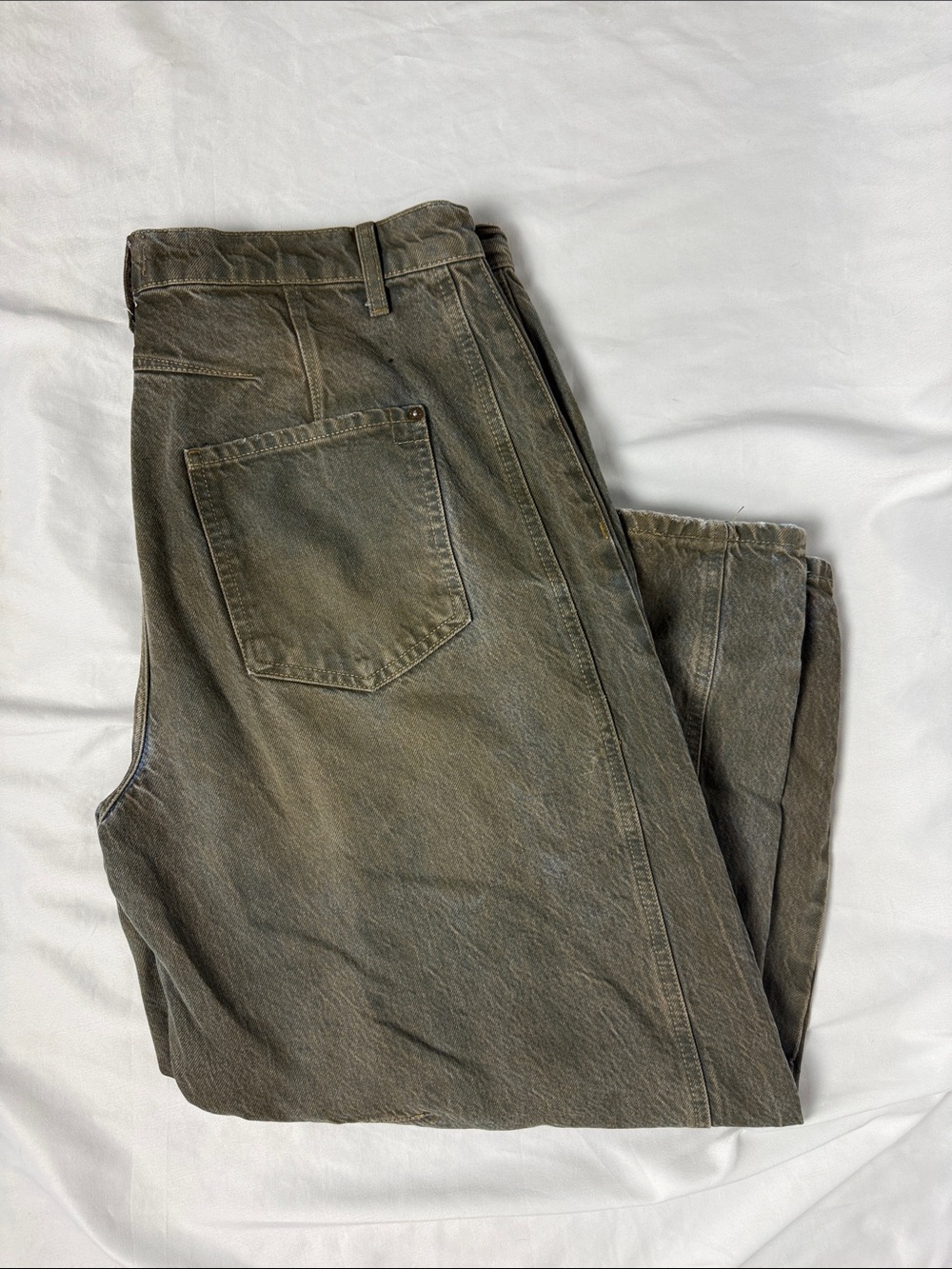 Free People Olive Green/Dark Brown Barrel Jeans
